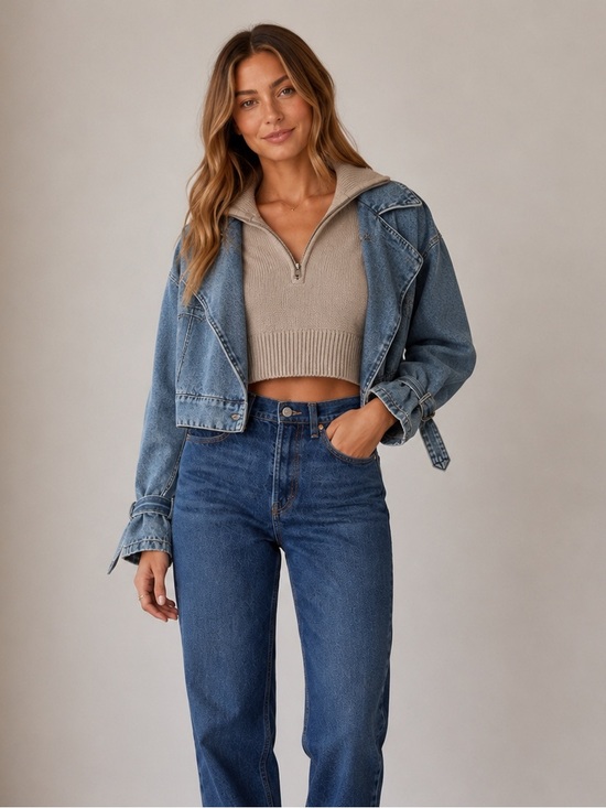Habitual Jackets & Blazers - Habitual Washed Blue Cropped Denim Jacket